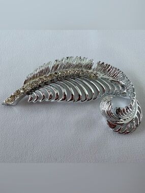 Silver Feather Crystal Accent Brooch - Women's Jewelry